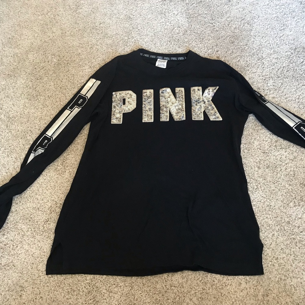 Black long sleeve PINK sparkly top